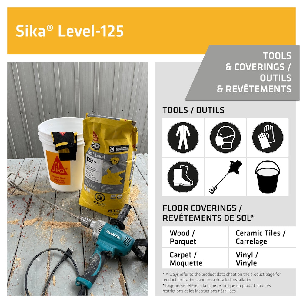 Level-125CA, 22,7 kg, ciment autonivelant, sous-couche monocomposant pour projets intérieurs
