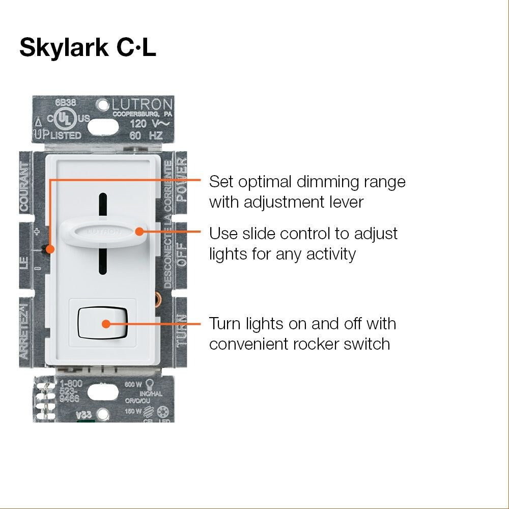 Interrupteur variateur Skylark LED+ pour ampoules LED/halogènes/à incandescence à intensité variable, unipolaire ou à 3 voies, blanc