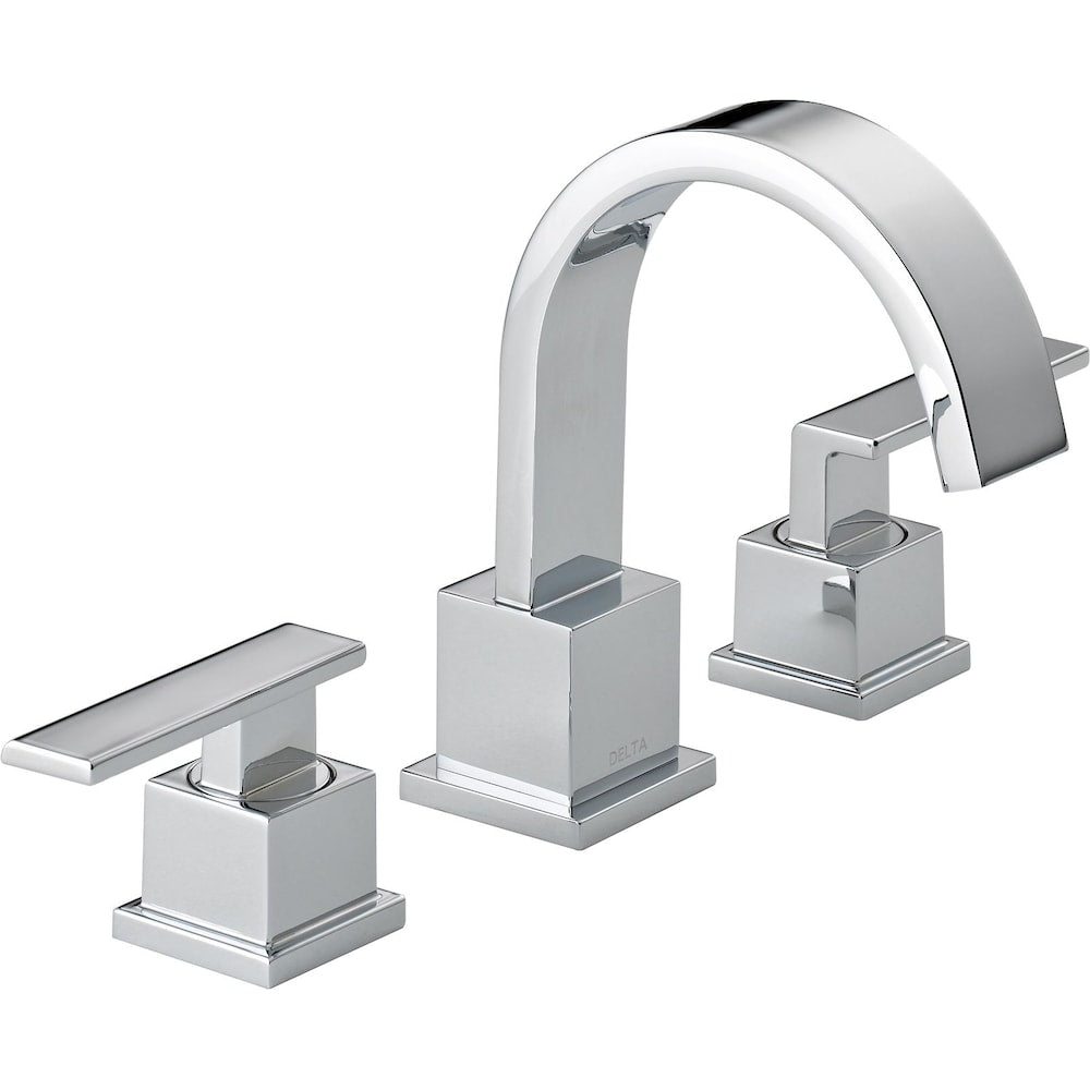 Robinet de salle de bain à arc élevé à 2 poignées Vero Widespread (8 pouces) en chrome avec poignées à levier