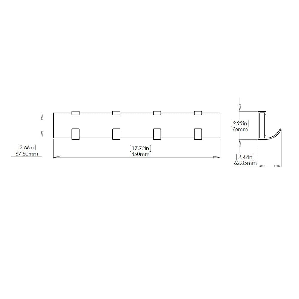 17 3/4-inch (450 mm) Contemporary Wood Hook Rack with 4 Metal Hooks, White and Brushed Nickel Finish
