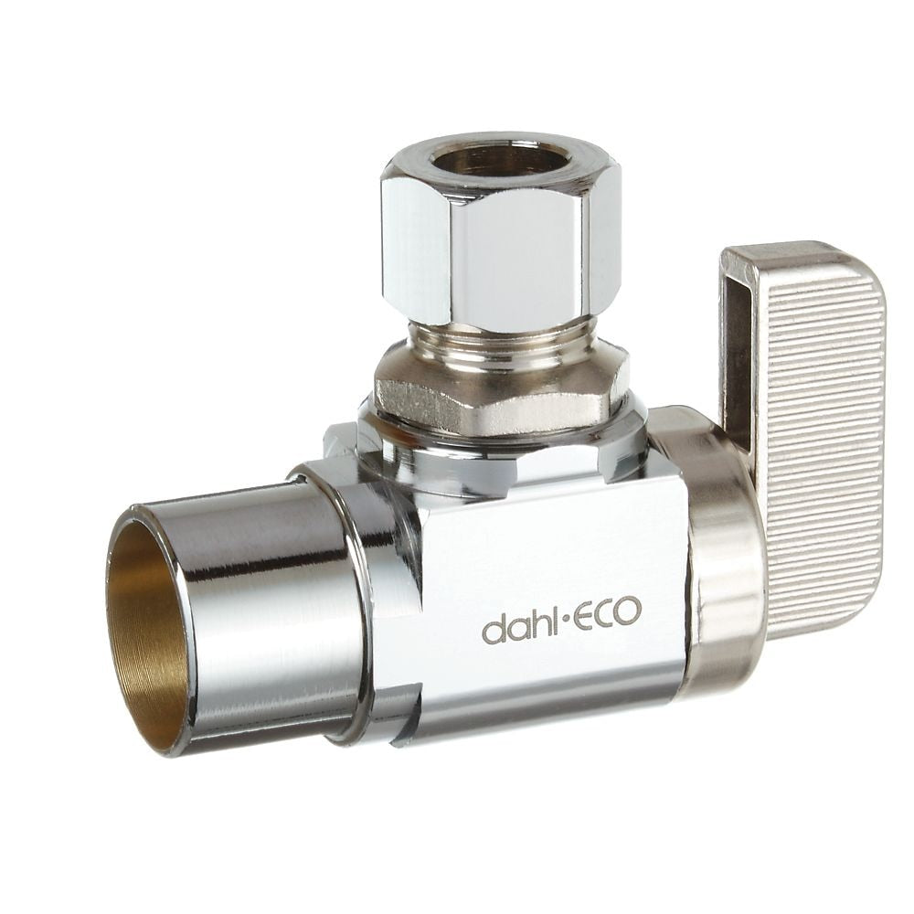 1/2 Female Solder x 3/8 OD Comp, Supply Stop, Angle, Plated, Lead-Free