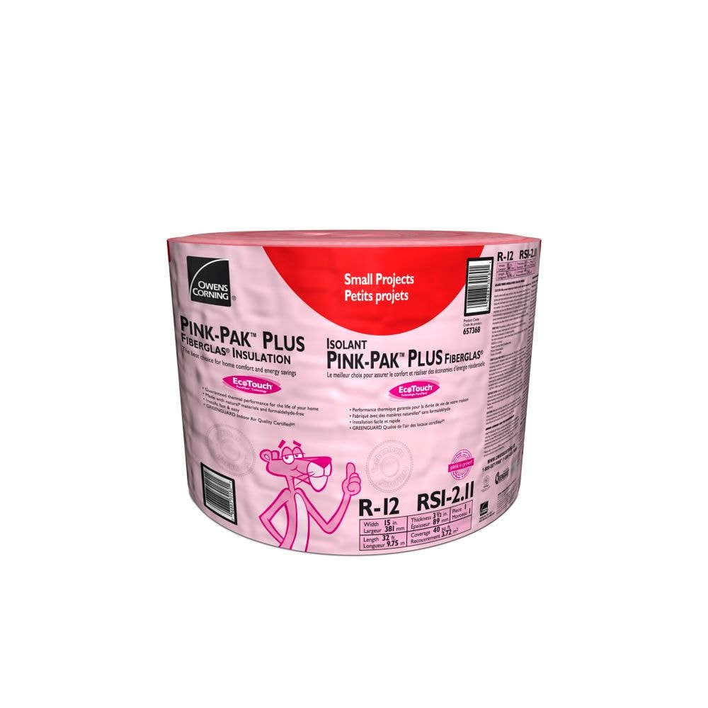 R-12 PINK-PAK PLUS PINK FIBERGLAS Insulation 15-inch. x 32 Feet. x 3.5-inch (40 sq.ft.)