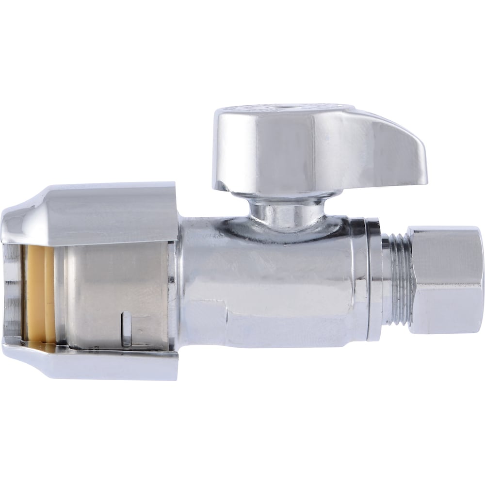 1/2 inch x 3/8 inch Chrome Brass Push-to-Connect Compression Straight Stop Valve