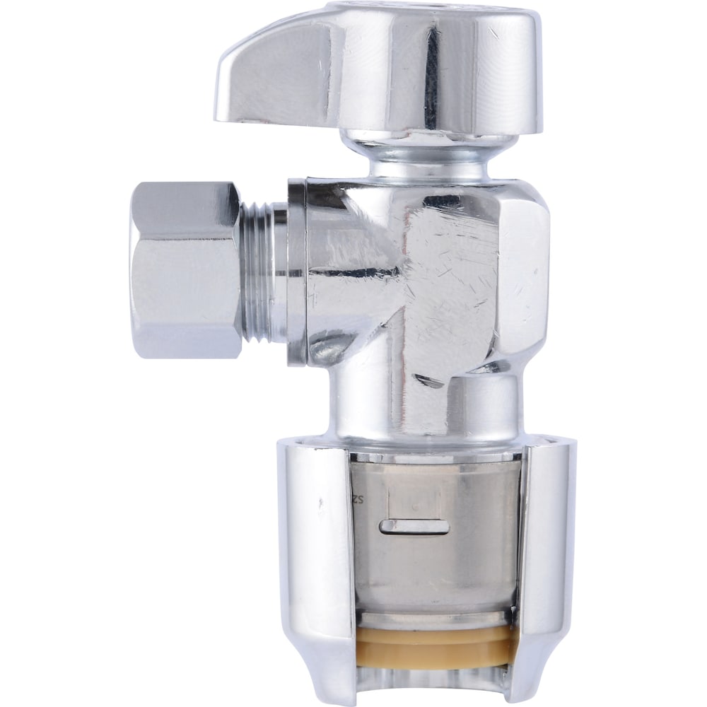 1/2 inch x 3/8 inch Chrome Brass Push-to-Connect Compression Angle Stop Valve