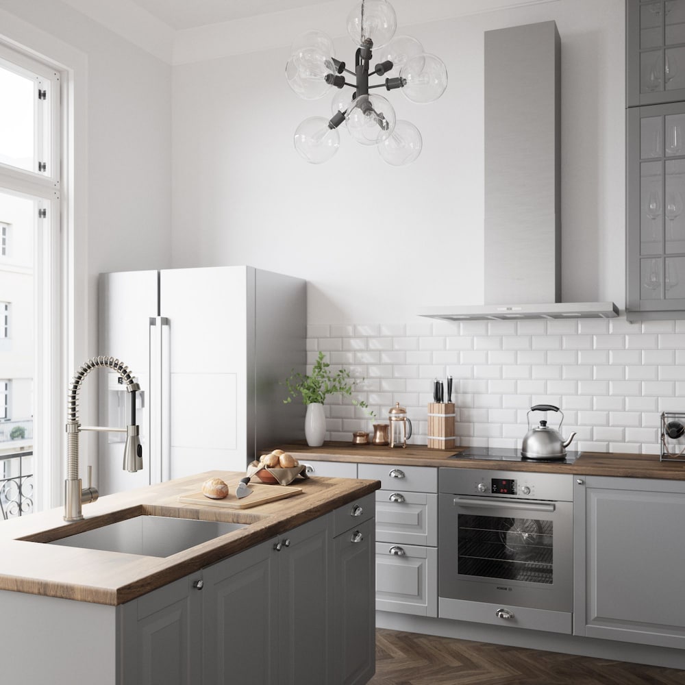 Robinet de cuisine Brant à poignée unique et douchette rétractable en acier inoxydable