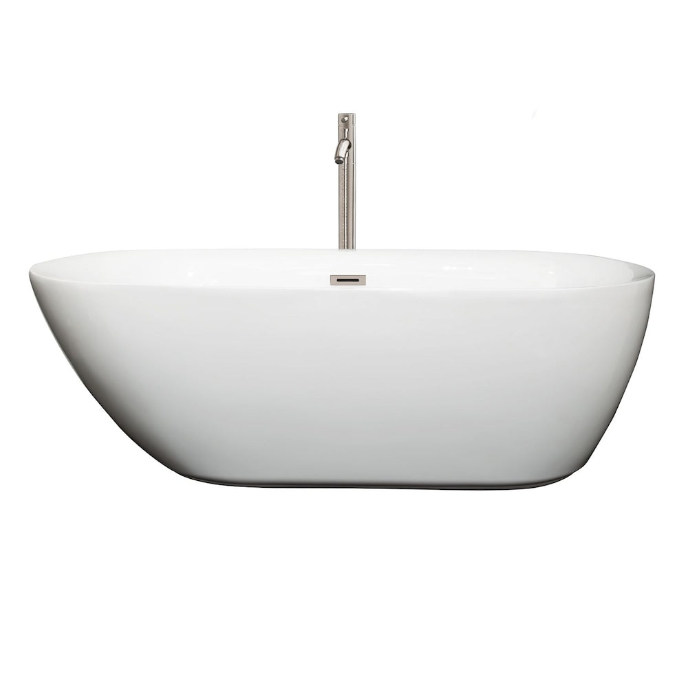 Melissa 5 Feet 5-Inch Soaker Bathtub with Centre Drain and Floor Mounted Faucet in Brushed Nickel