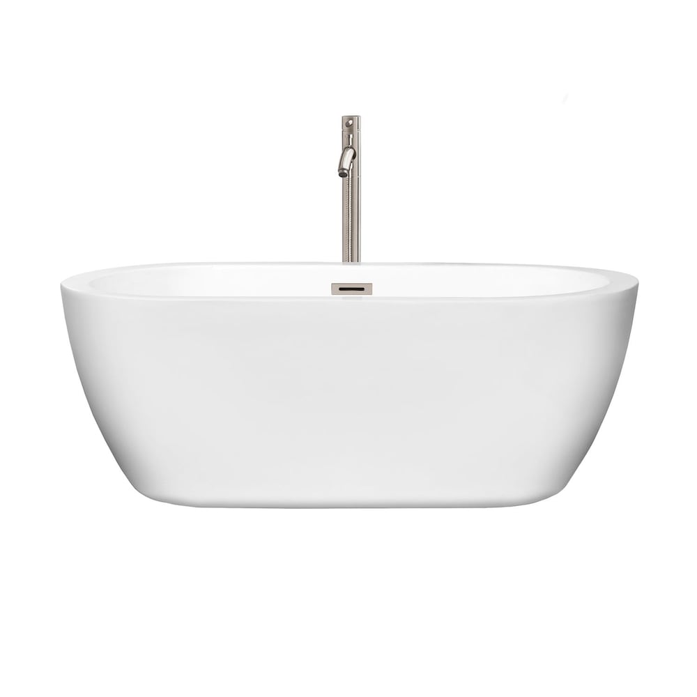 Soho 5 Feet Acrylic Freestanding Flatbottom Bathtub in White with Brushed Nickel Trim