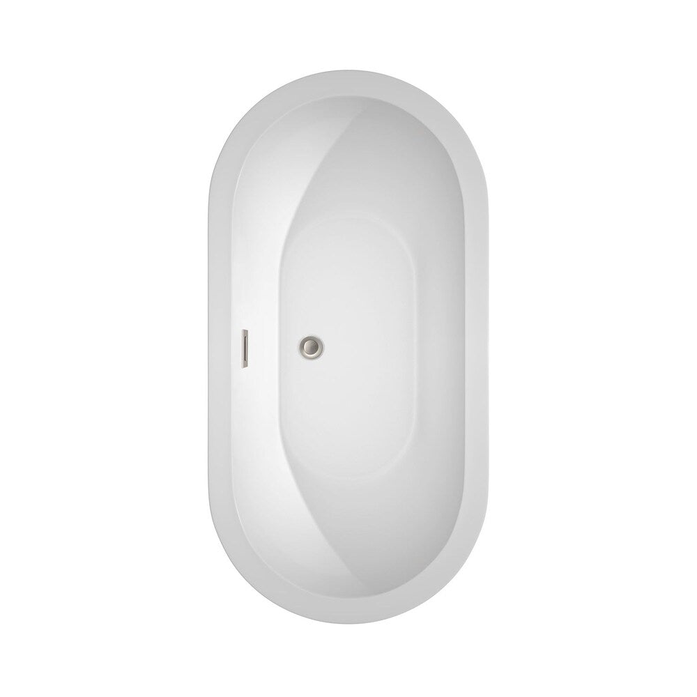Soho 5 Feet Acrylic Freestanding Flatbottom Bathtub in White with Brushed Nickel Trim