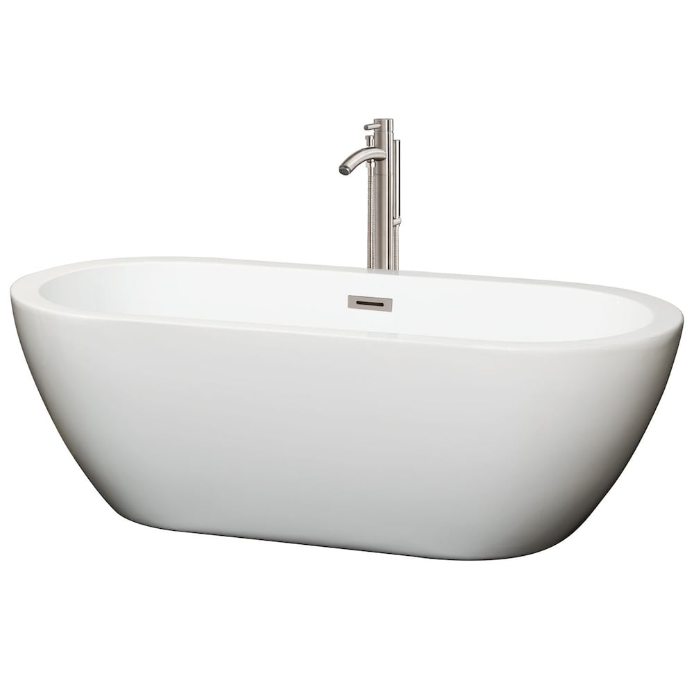 Baignoire autoportante à fond plat en acrylique Soho de 5 pieds 8 pouces en blanc