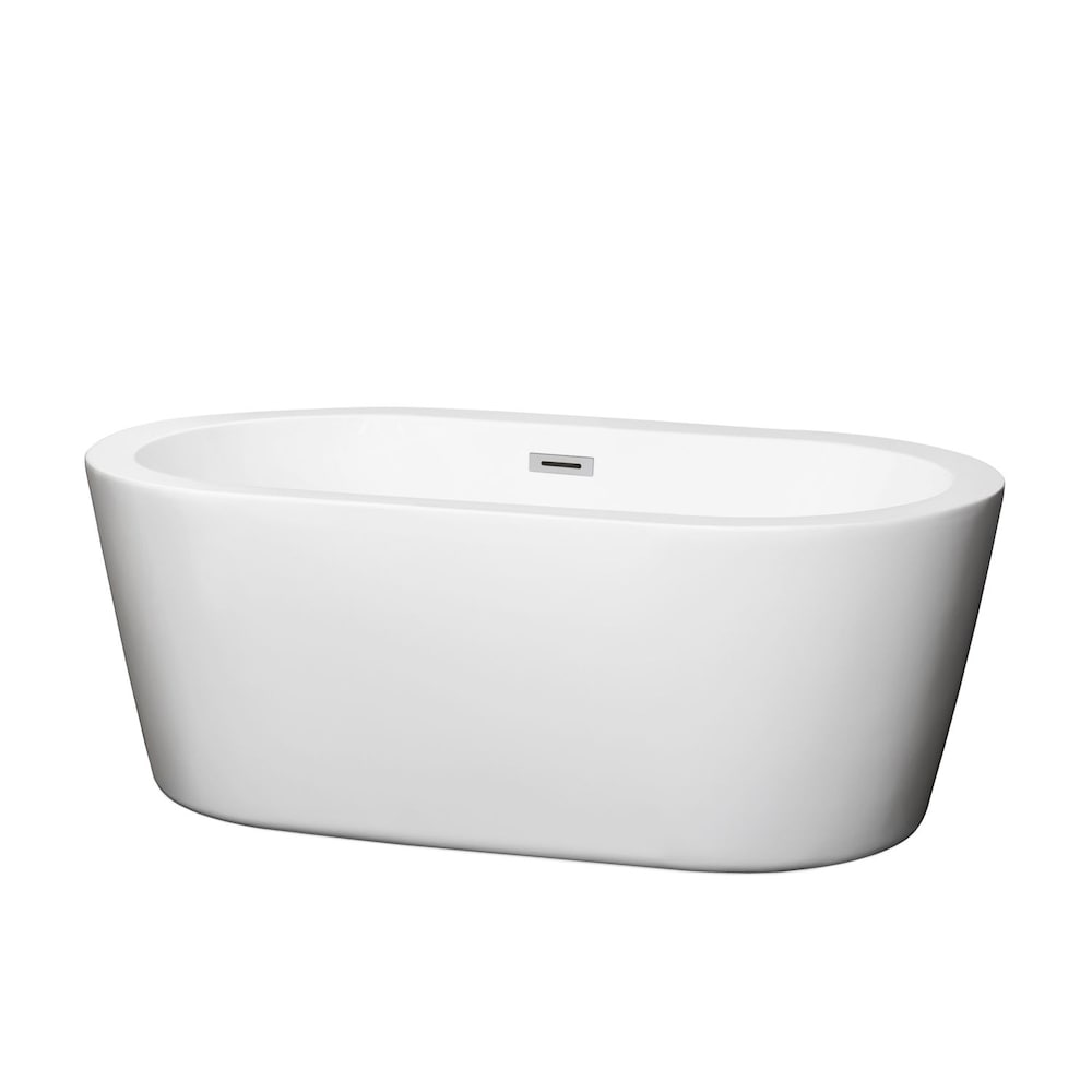 Baignoire de trempage Mermaid en acrylique à fond plat et drain central de 60 pouces en blanc