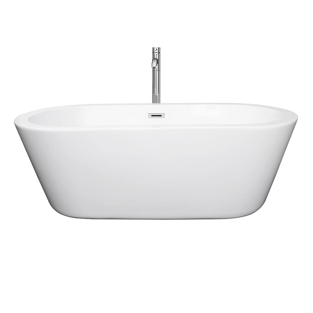 Baignoire profonde Mermaid de 5 pi 7 po avec drain central et robinet monté au sol en chrome