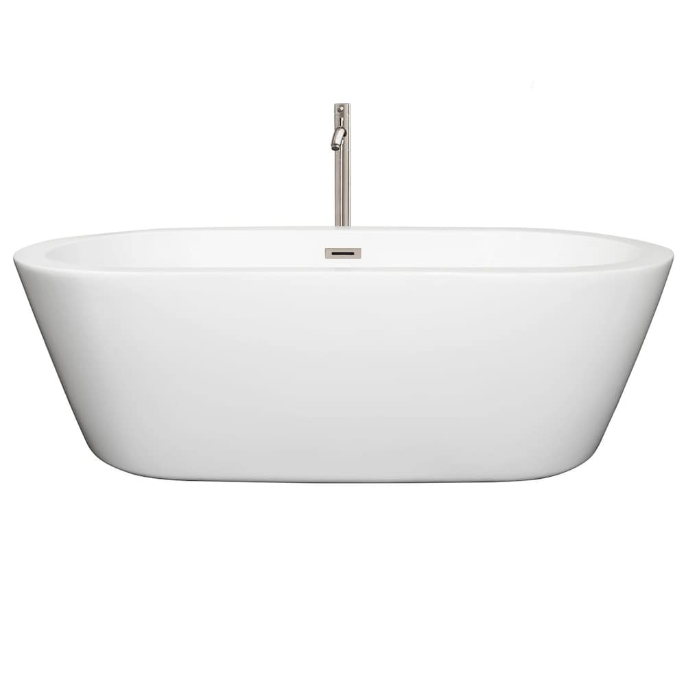 Mermaid 5 Feet 11-Inch Soaker Bathtub with Centre Drain and Floor Mounted Faucet in Brushed Nickel