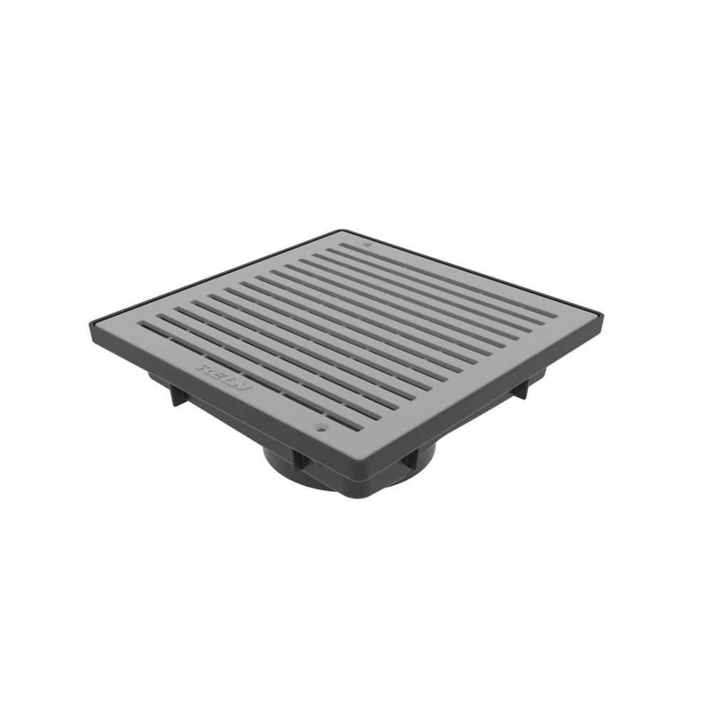 9 in. Square Low Profile Drainage Catch Basin with Grey Grate