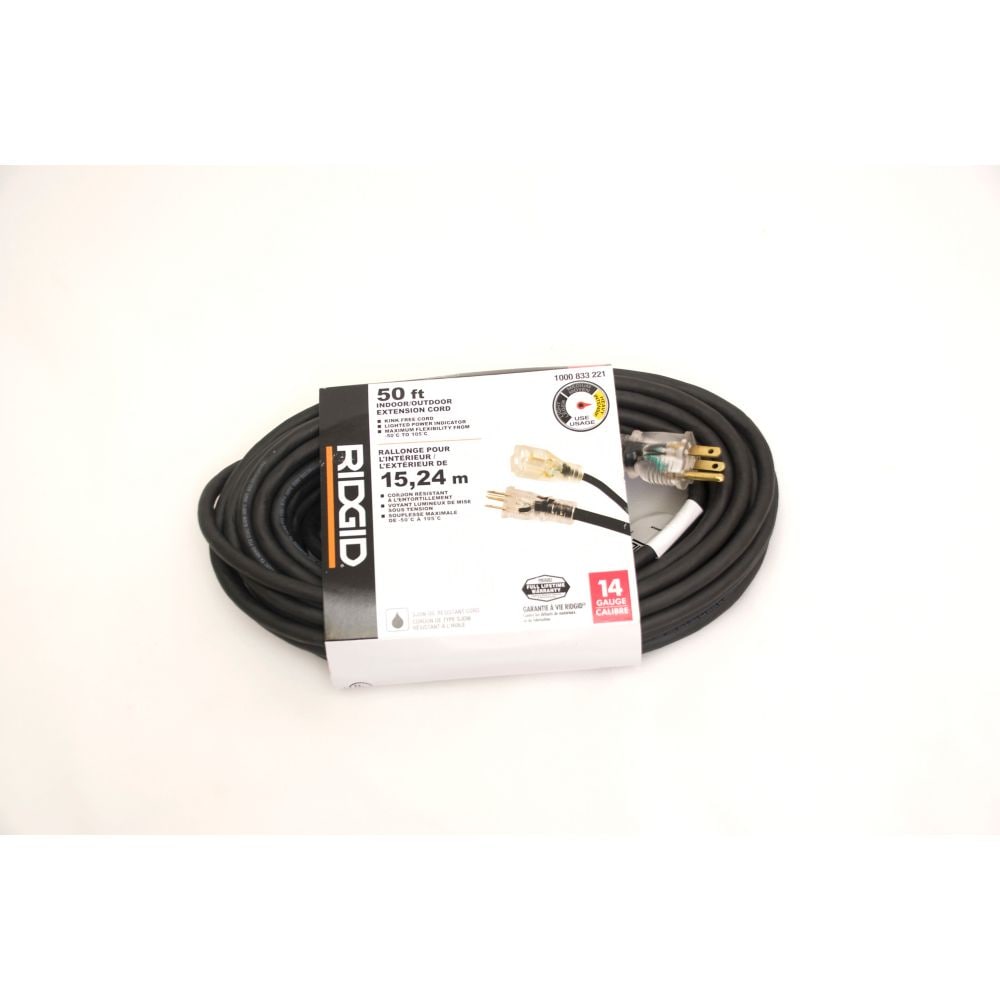 14GA. HEAVY DUTY RUBBER EXTENSION CORD 50FT LIGHTED SINGLE END (SJOW)