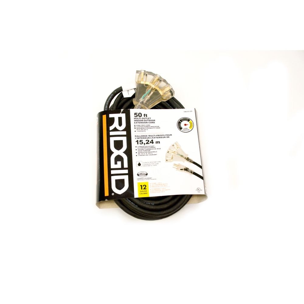 12Ga. Heavy Duty Rubber Extension Cord 50Ft Lighted Fantail End (Sjow)