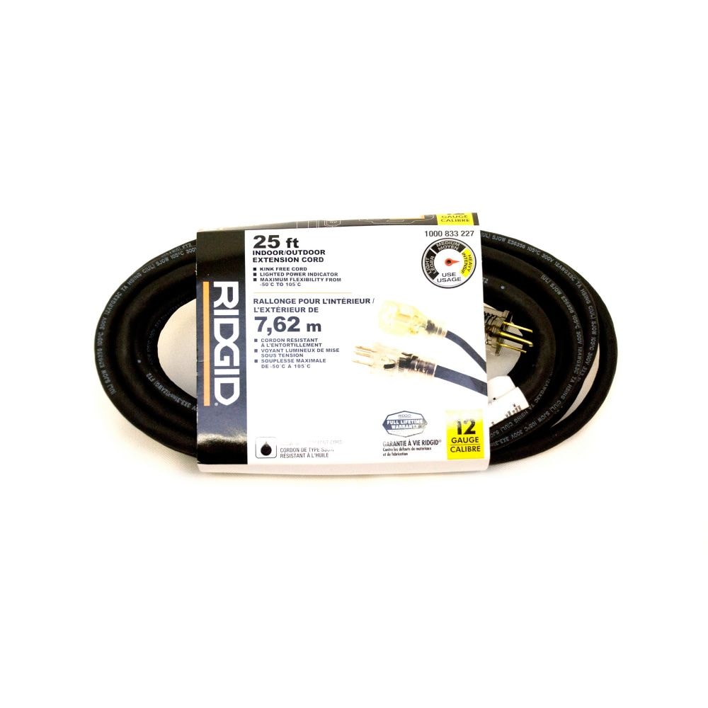 12Ga. Heavy Duty Rubber Extension Cord 25Ft Lighted Single End (Sjow)