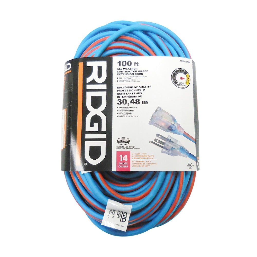 100 ft. All Weather 14 Gauge Contractor Grade Extension Cord in Blue and Orange