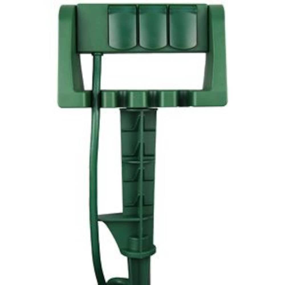 15 ft. Cord 3-Outlet 14-Gauge Medium Duty 15 Amps Outdoor Power Stake, Green