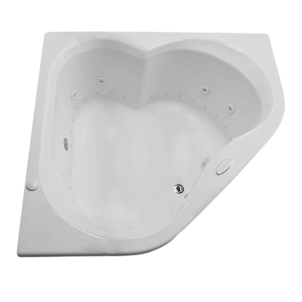 Baignoire à remous et à air d'angle en acrylique Beryl de 5 pi, à encastrer et à drain à droite, en blanc