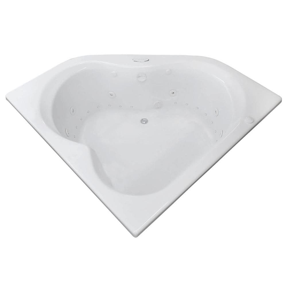 Baignoire à remous et à air d'angle en acrylique Beryl de 5 pi, à encastrer et à drain à droite, en blanc