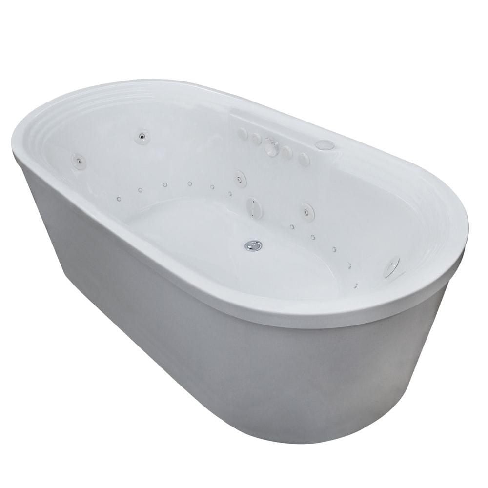 Pearl 5 Feet 7-Inch Acrylic Oval Freestanding Whirlpool Bathtub in White