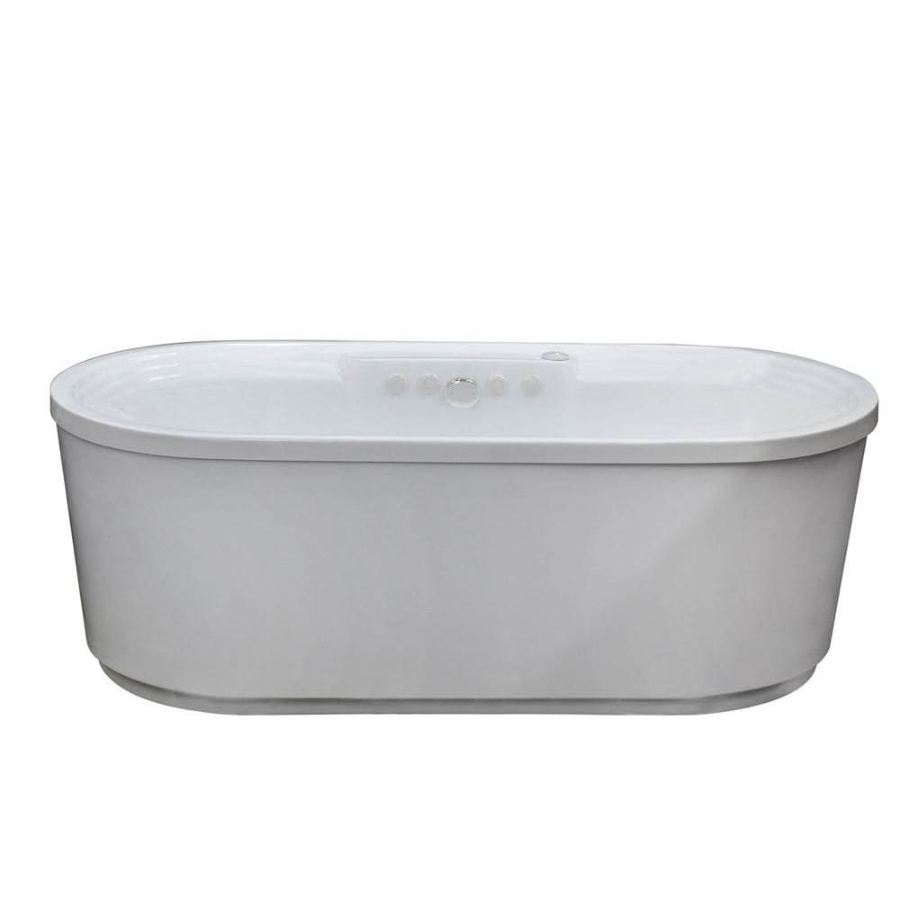 Pearl 5 Feet 7-Inch Acrylic Oval Freestanding Whirlpool Bathtub in White
