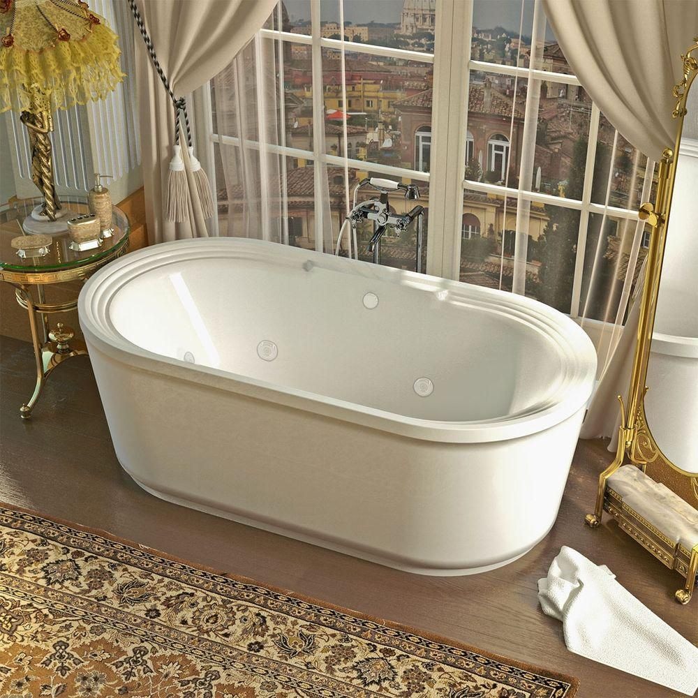 Pearl 5 Feet 7-Inch Acrylic Oval Freestanding Whirlpool Bathtub in White