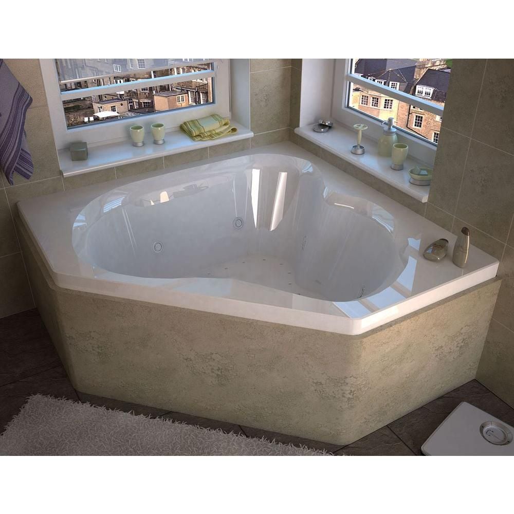 Baignoire à remous et à air d'angle Beryl Diamond de 5 pi en acrylique avec drain à gauche, en blanc