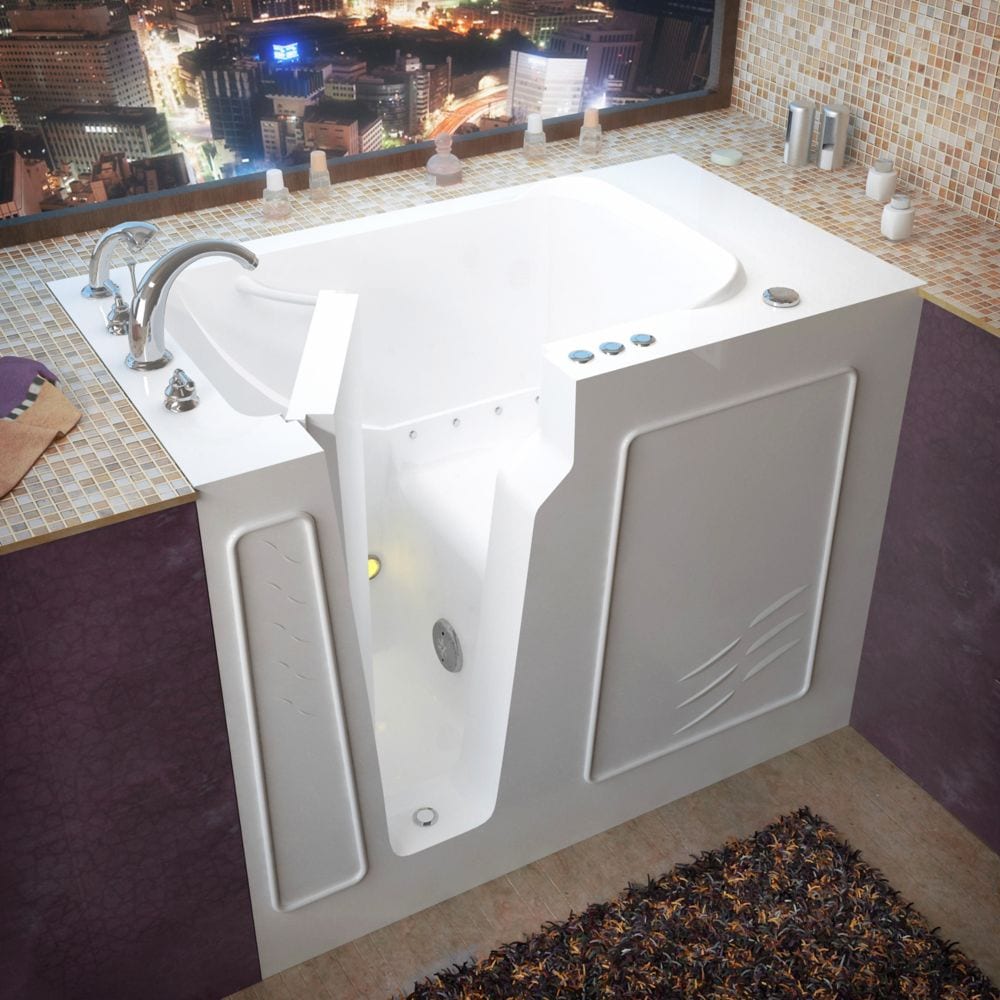 Baignoire à air de plain-pied de 4 pi 4 po avec drain à gauche en blanc