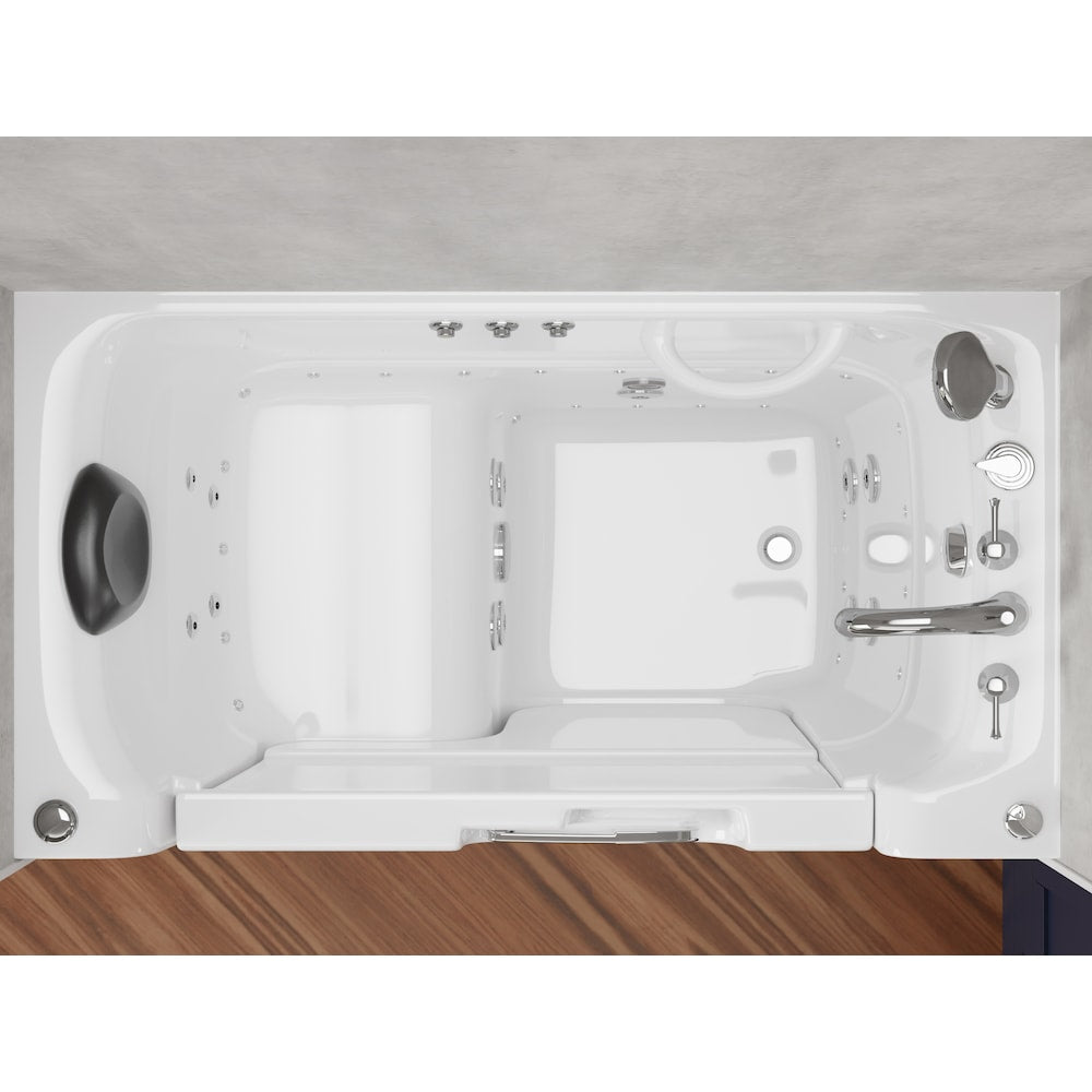 Baignoire à remous et à air accessible aux fauteuils roulants de 4,5 pi avec drain à droite en blanc