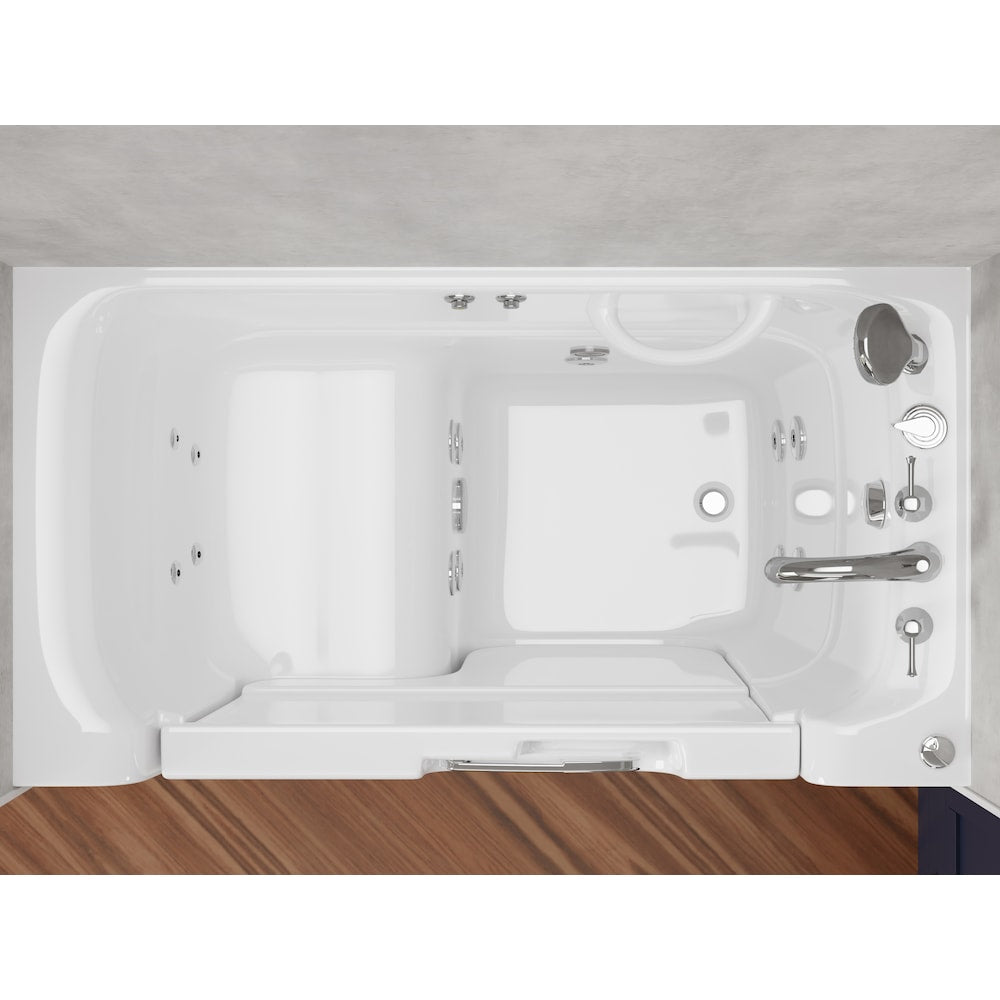 Baignoire balnéo accessible aux fauteuils roulants avec drain à droite de 4,5 pi en blanc