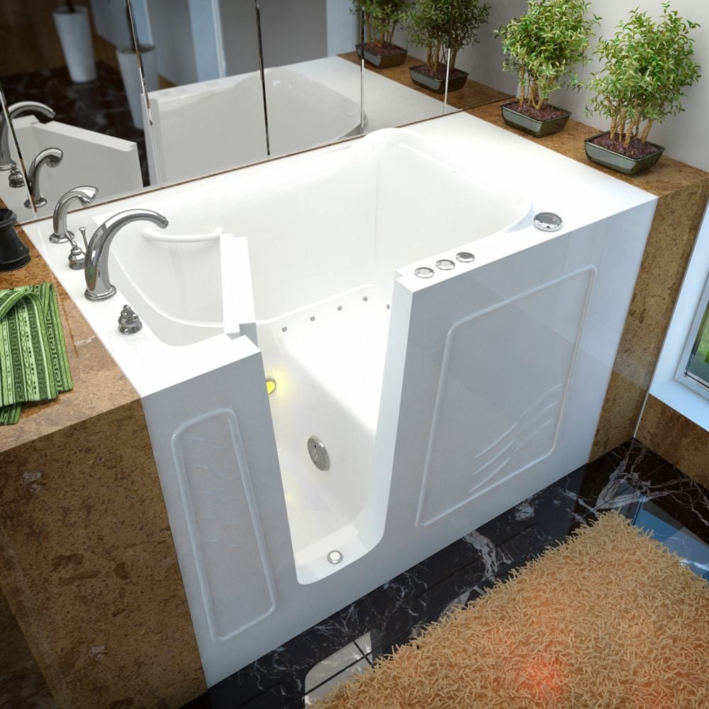 Baignoire à air de plain-pied de 4 pi 5 po avec drain à droite et aromathérapie blanche