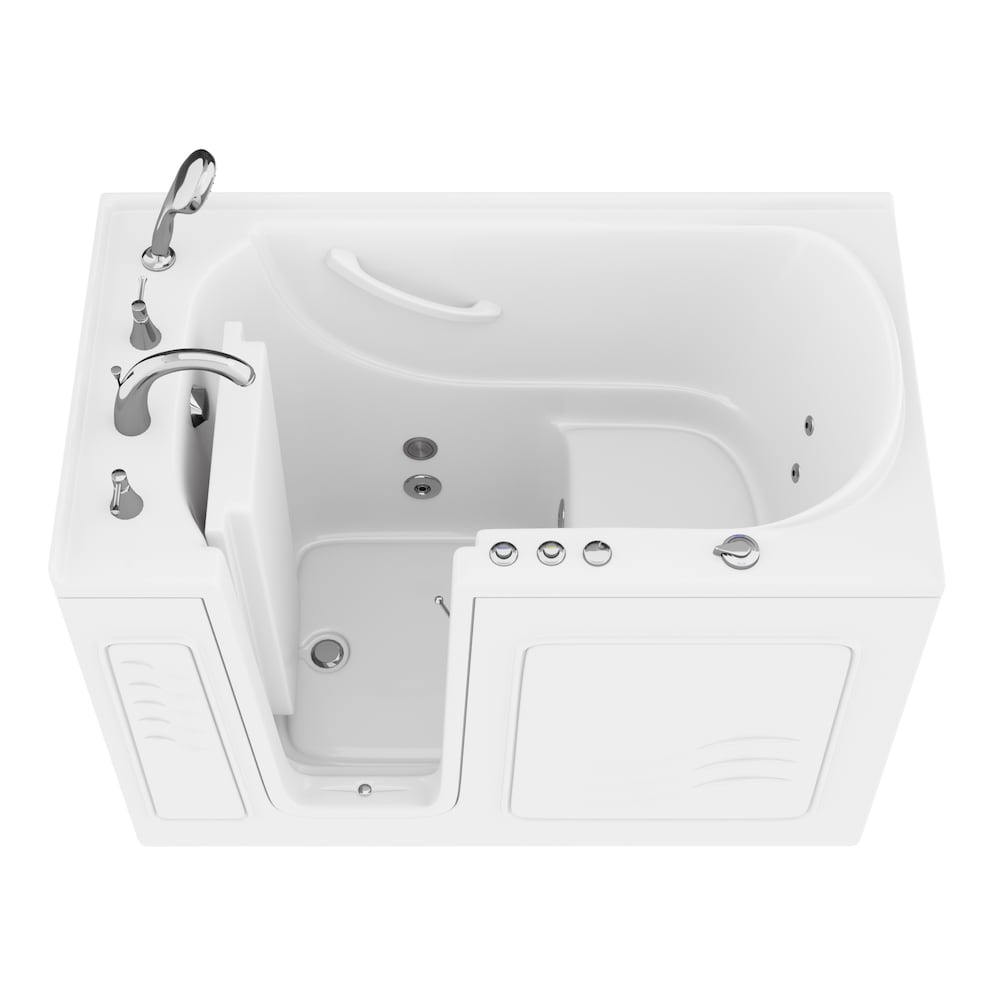 53 in. Left Drain Quick Fill Walk-In Whirlpool Bath Tub with Powered Fast Drain in White