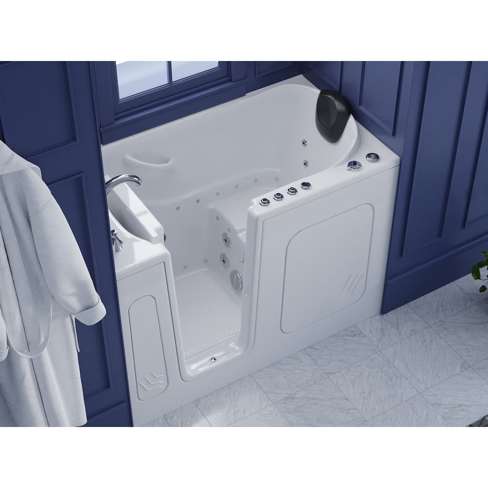 Baignoire balnéo et à air de plain-pied de 4 pi 6 po avec drain à gauche en blanc