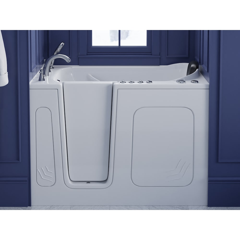 Baignoire balnéo et à air de plain-pied de 4 pi 6 po avec drain à gauche en blanc