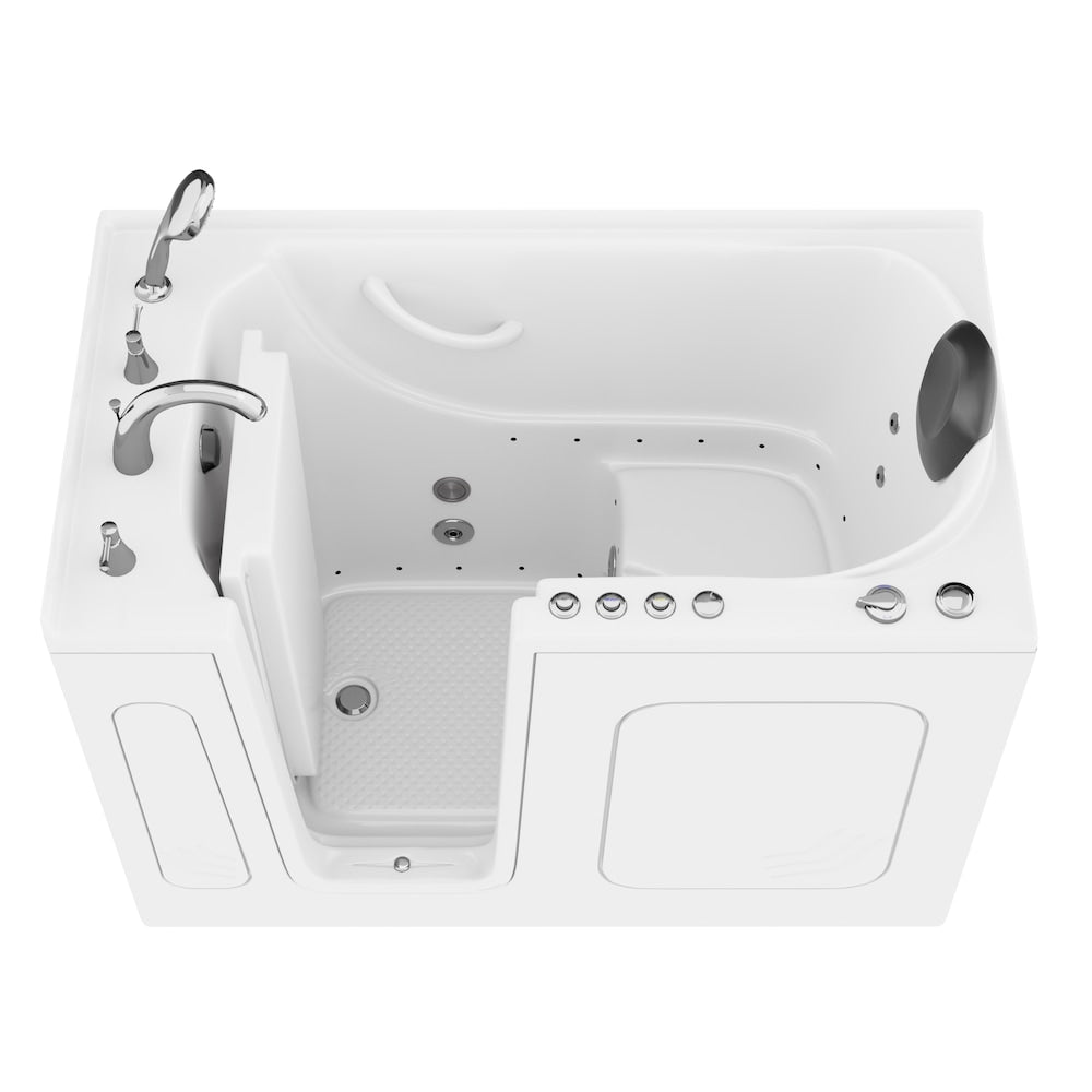 Baignoire balnéo et à air de plain-pied de 4 pi 6 po avec drain à gauche en blanc