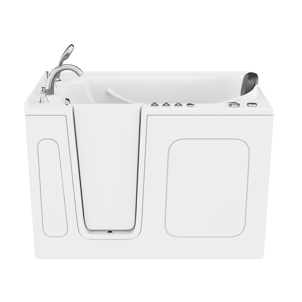 Baignoire balnéo et à air de plain-pied de 4 pi 6 po avec drain à gauche en blanc