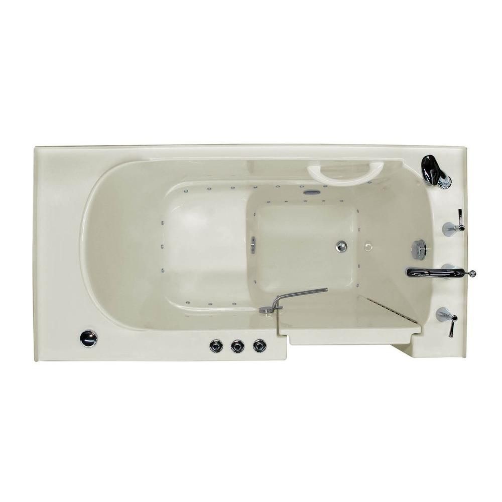 Baignoire à air de plain-pied avec drain à droite de 5 pi en biscuit