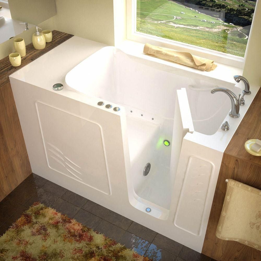 Baignoire à air de plain-pied avec drain à droite de 5 pi en blanc