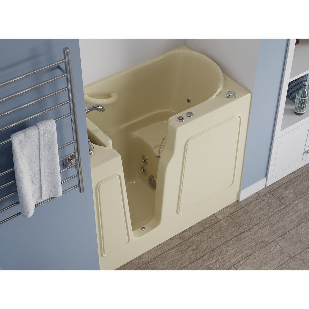 Baignoire balnéo à accès direct de 3 pi 9 po avec drain à gauche en biscuit