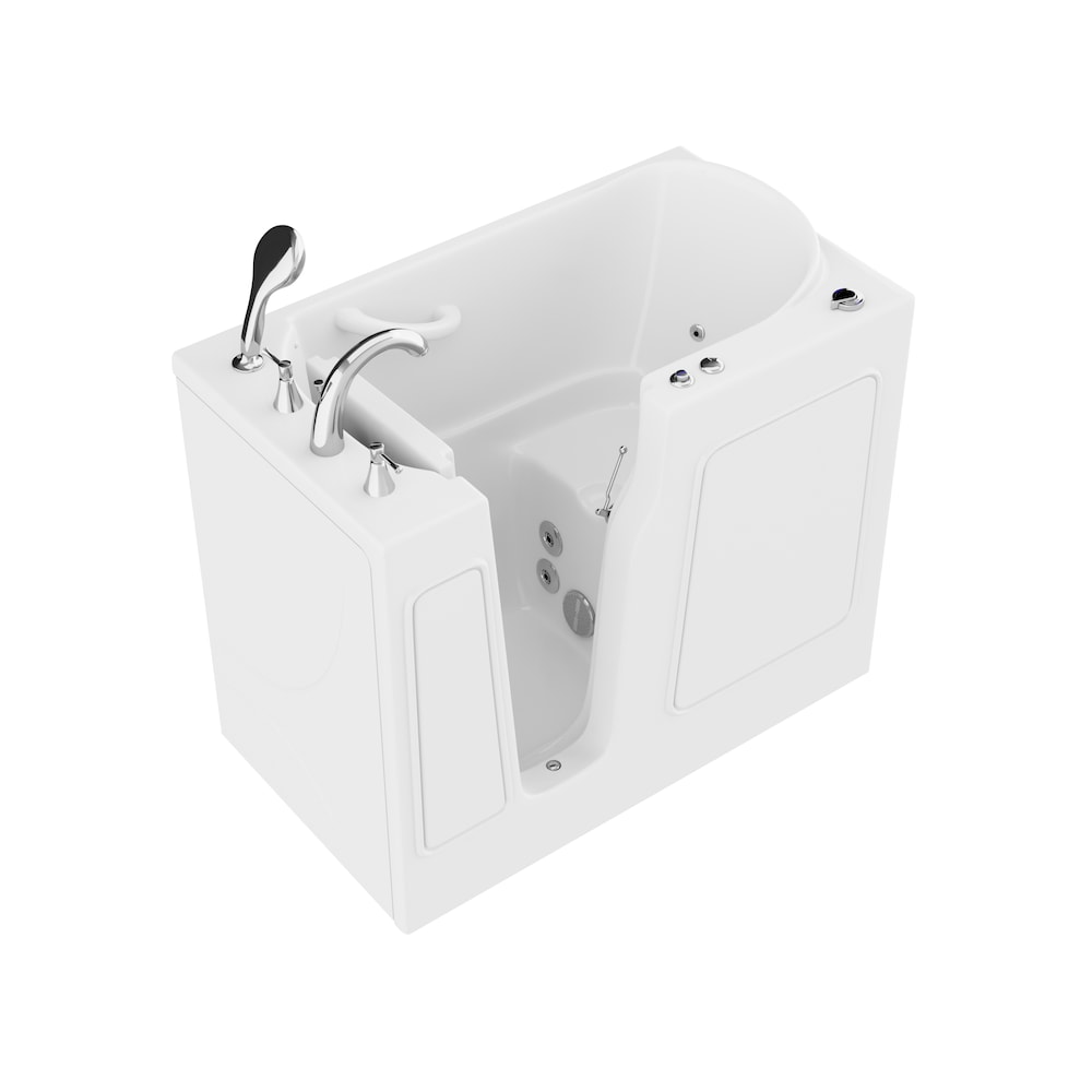 Baignoire balnéo à accès direct de 3 pi 9 po avec drain à gauche en blanc et siège de bain moulé conforme à l'ADA