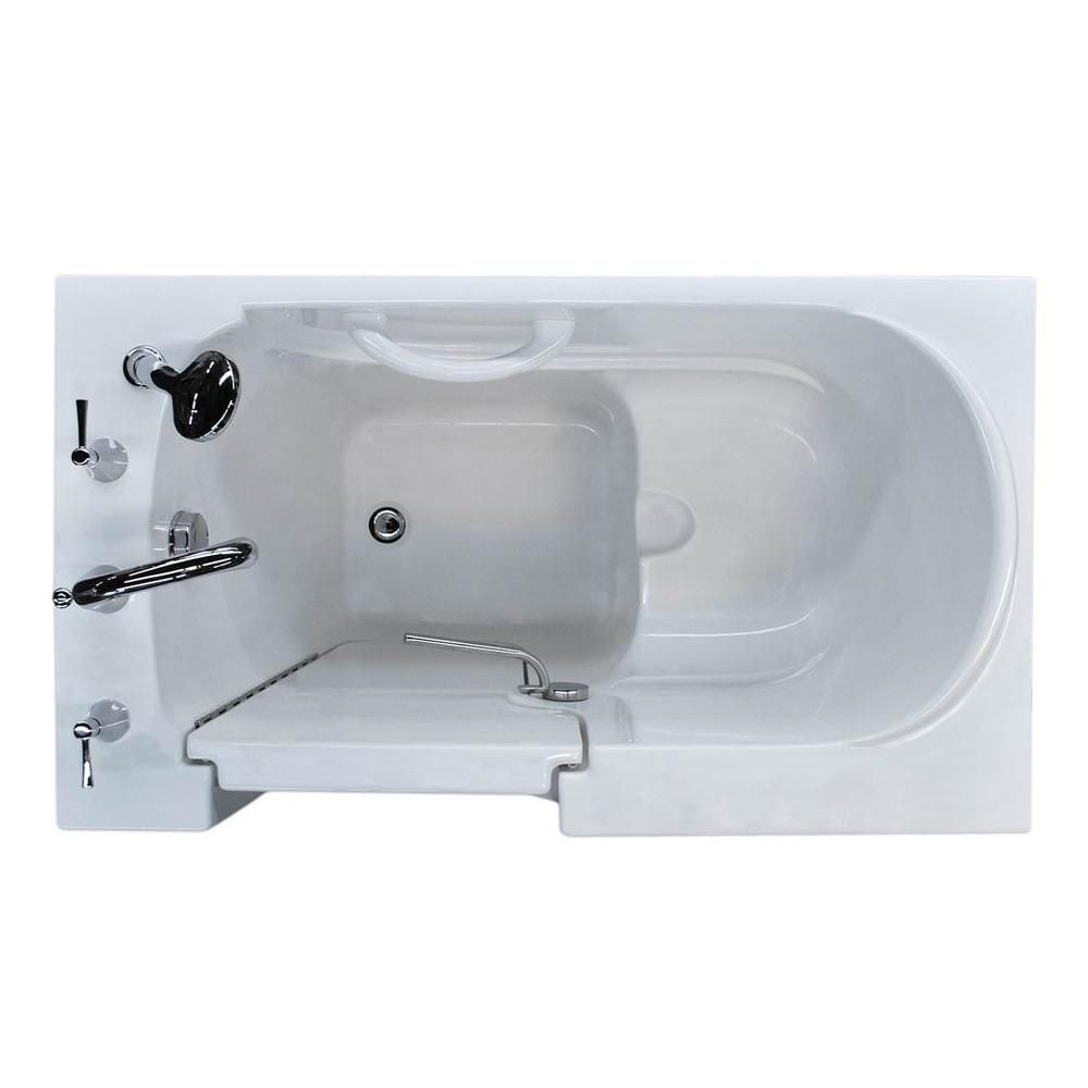 Baignoire à accès direct avec drain à gauche de 3,9 pi en blanc
