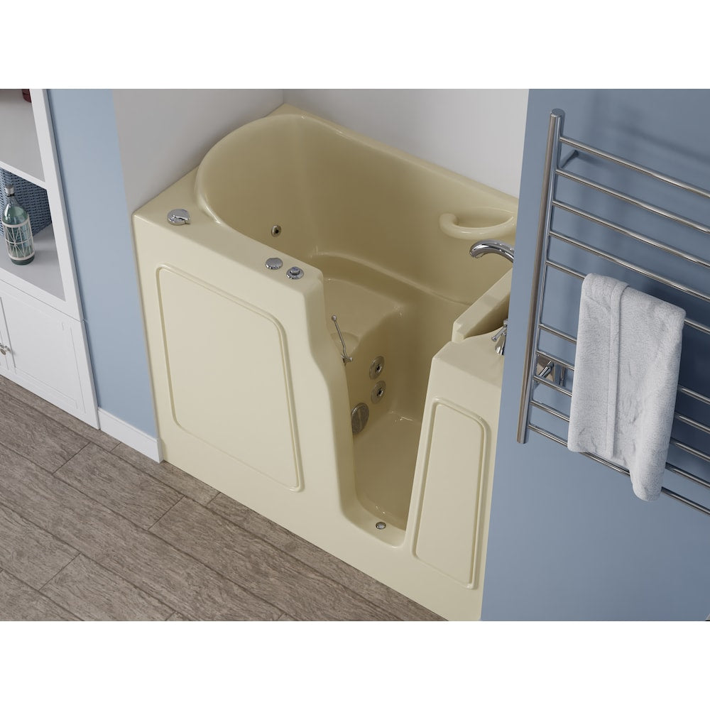 Baignoire balnéo à accès direct de 3 pi 9 po avec drain à droite en biscuit