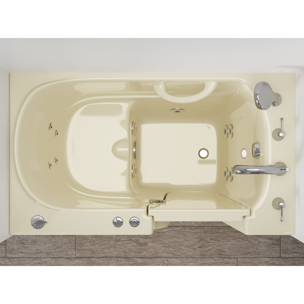 Baignoire balnéo à accès direct de 3 pi 9 po avec drain à droite en biscuit