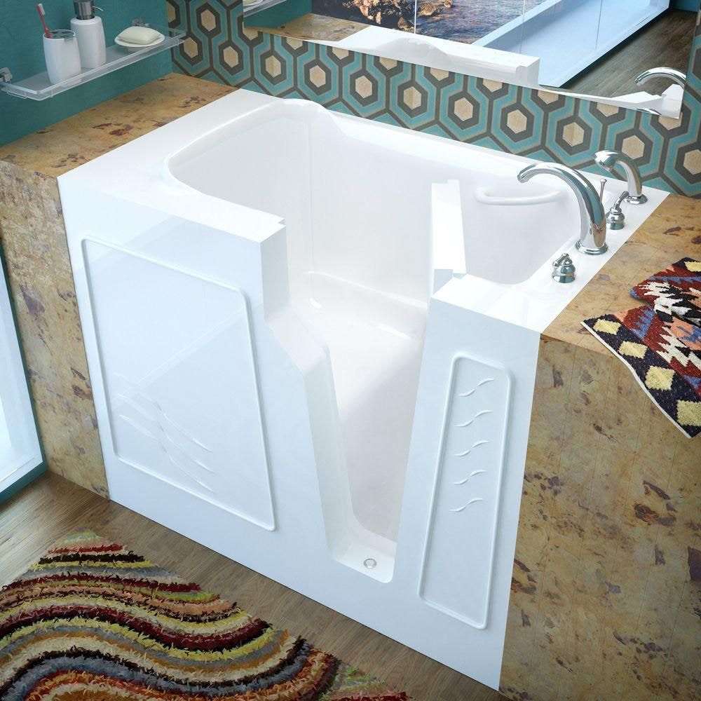 Baignoire à accès direct de 3,9 pi avec drain à droite en blanc