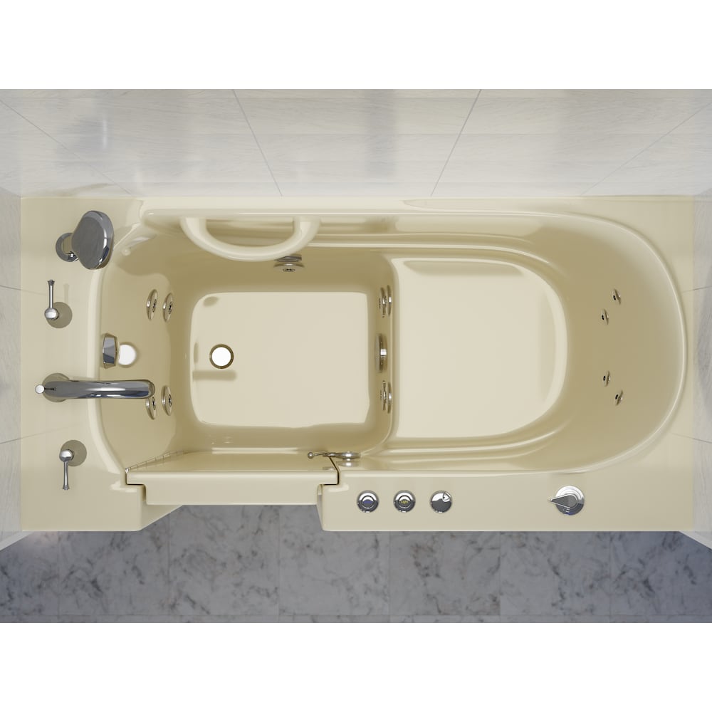 Baignoire balnéo à accès direct de 4 pi 5 po avec drain à gauche en biscuit et garniture en chrome poli