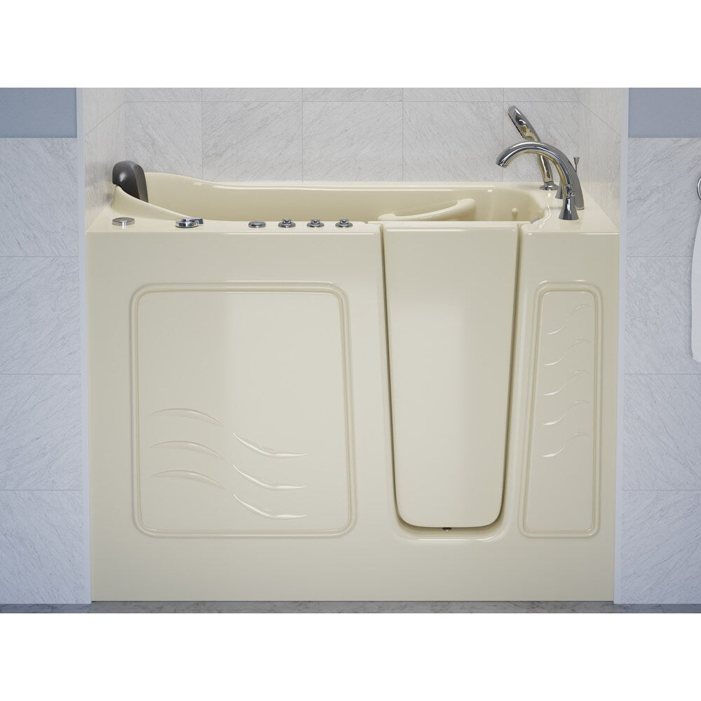 Baignoire à remous et à air de plain-pied de 4 pi 5 po avec drain à droite en biscuit