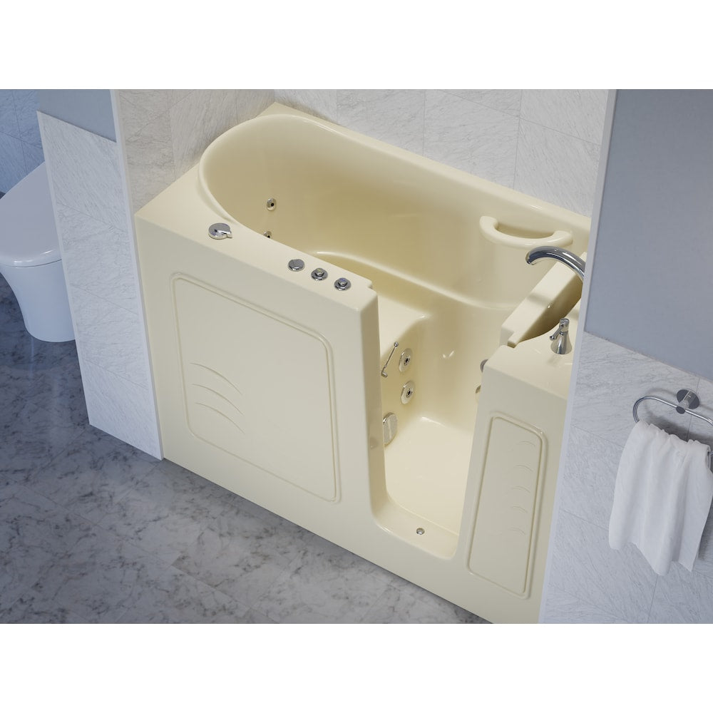 Baignoire balnéo à accès direct de 4 pi 5 po avec drain à droite en biscuit
