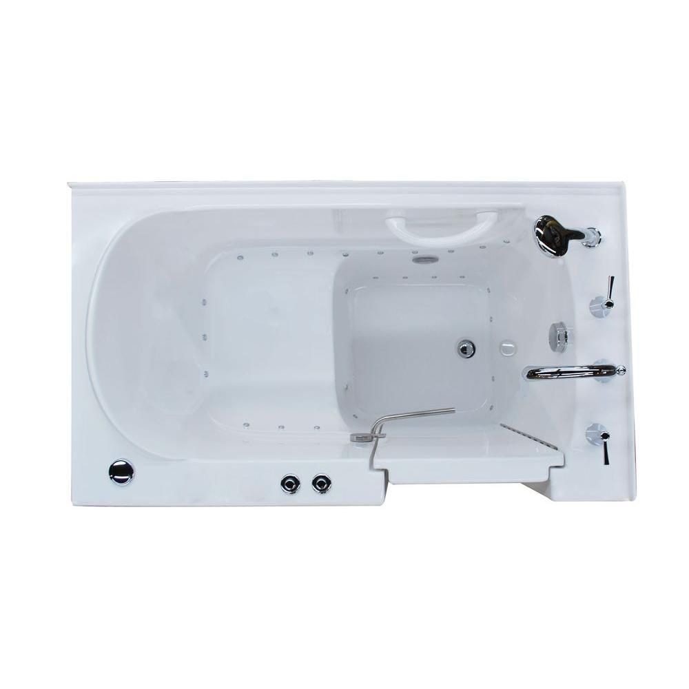 Baignoire à air de plain-pied de 4 pi 5 po avec drain à droite en blanc