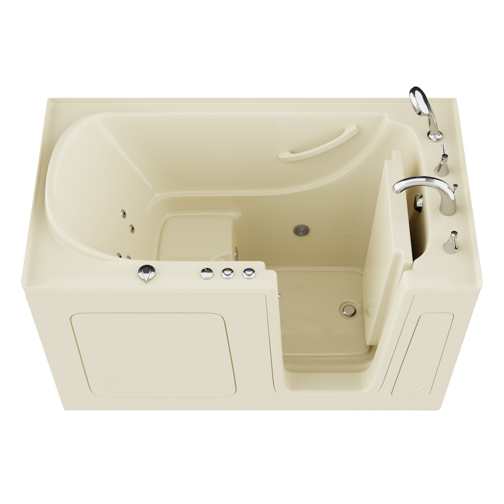 Baignoire balnéo à accès direct en alcôve de 5 pi avec drain à droite et chromothérapie pivotante vers l'extérieur en biscuit